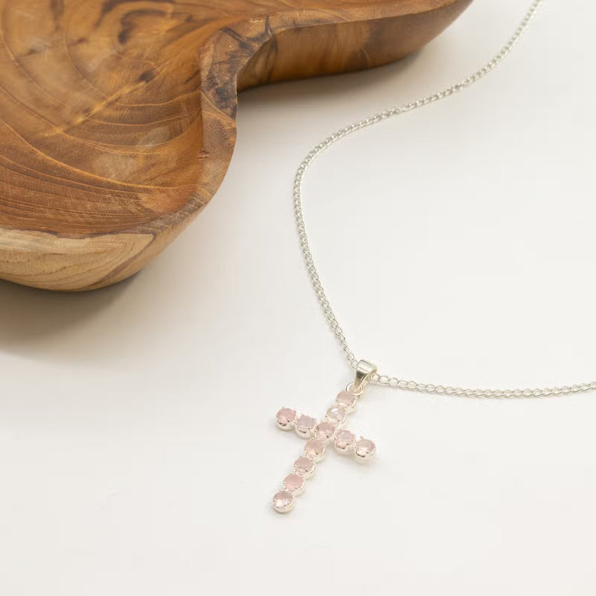 Crucifix cu cuarț roz