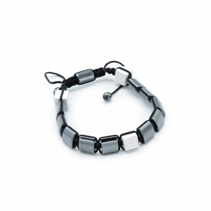 Brățara Shamballa din Hematit Magnetic - Cuburi – Jasp Alb