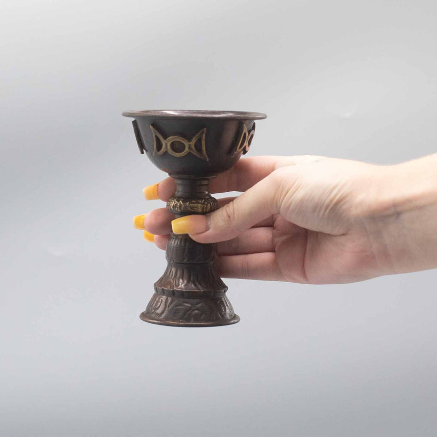 Pahar Ritual Antic din Cupru cu Lună Triplă 8x13cm