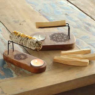 Suport pentru Palo Santo - Lemn de Tec - Design Hamsa
