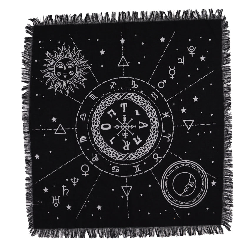 Pânză de Altar cu Franjuri Esoterică - Soare si Luna