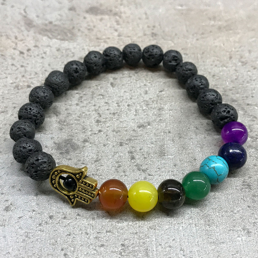 Brățară Piatră Lavă - Chakra/Hamsa