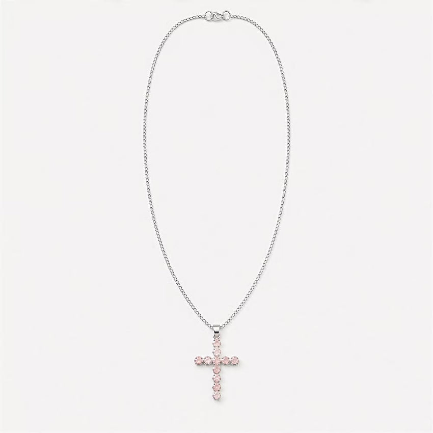 Crucifix cu cuarț roz