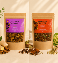 Pachet Antiinflamator – 2 Infuzii Premium Mandala Leaves + Sticlă cu Infuzor și Cristale Naturale