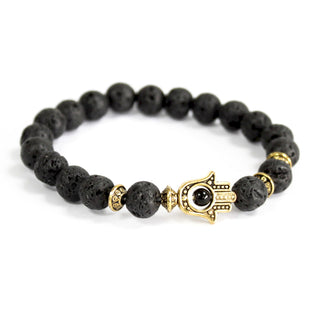 Brățara Din Pietre Prețioase-Hamsa Aur/ Piatră De Lavă