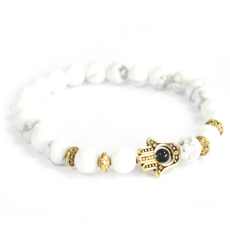 Brățara Din Pietre Prețioase-Hamsa Aur/ Howlit